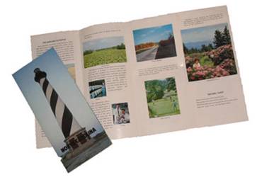 "North Carolina," a brochure produced by the N.C. Department of Cultural Resources from the 1970s to the 1980s.  It included brief essays about the state's history, information about the state's emblems and symbols, and images of historic and popular sites.