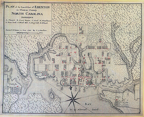 Plan of the Town of Edenton 1769, by C. J. Sauthier. Original in British Library, London. This copy from General Negative Collection, Non-Textual Materials Unit, North Carolina State Archives, call #: T_84_6_5, Raleigh, NC.