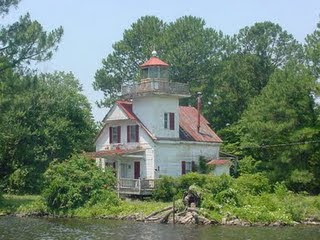The Roanoke River lighthouse on land.