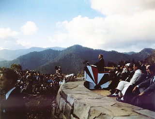 President Franklin D. Roosevelt speaks at the dedication of the Smoky Mountain National Park, September 2, 1940. From Conservation and Development Department, Travel and Tourism photo files, North Carolina State Archives, call #: ConDev2991E, Raleigh, NC.