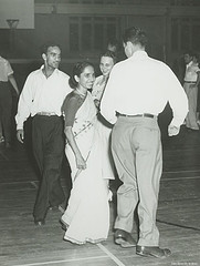 "Square Dancing at the IIE's Summer Orientation, 1953, Duke." Introduction international students to life in the South. Image courtesy of Duke University Archives. 