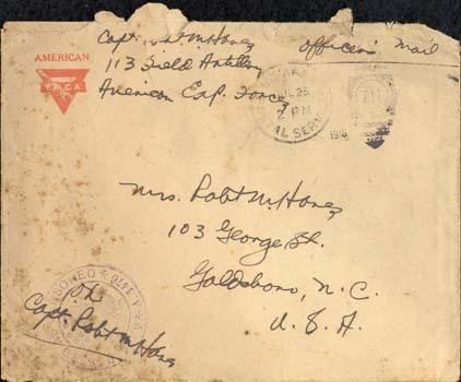 Envelope from a World War I letter | NCpedia