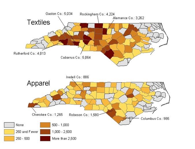 Textile and Apparel Job Loss Map NCpedia
