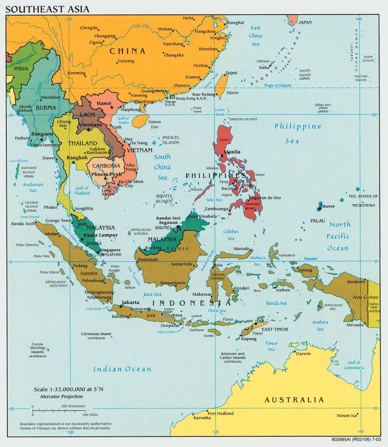 Southeast Asia: Political map (2003) | NCpedia