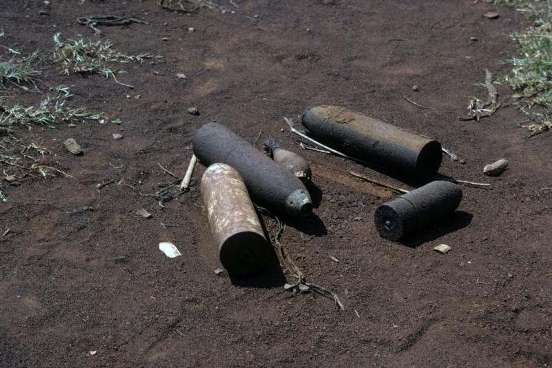 Four large mortar shells and one grenade left from the Vietnam War NCpedia