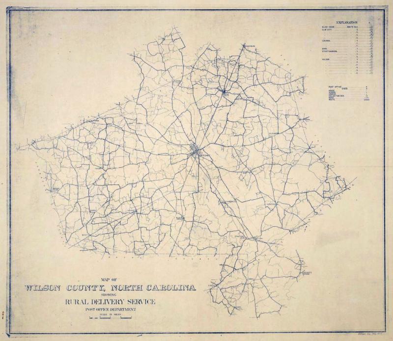 Map of Wilson County, North Carolina, showing rural delivery service