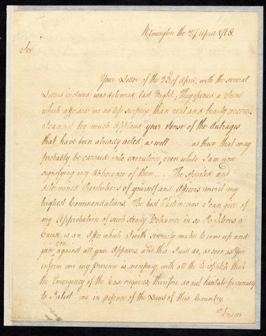 Letter from Governor William Tryon to Edmund Fanning, April 27, 1768