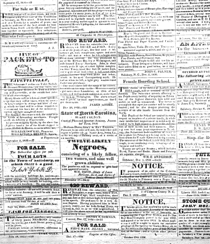 Carolina Watchman ads: January 7, 1837 (Page 1 of 2)