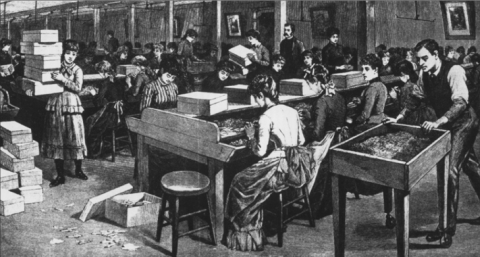 Workers in a cigarette factory