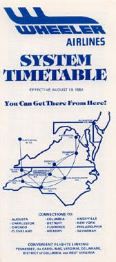 Wheeler Airlines timetable from 1984