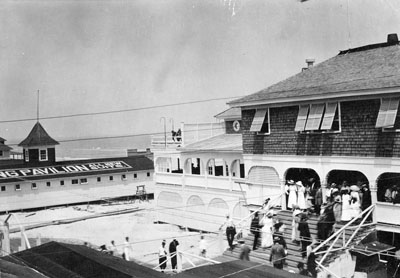 Wrightsville Beach, NC, c.1912, Tourists Gathered at the Pavillion (Lumina Pavillion). From Carolina Power and Light (CP&L) Photograph Collection (Ph.C.68), North Carolina State Archives, call #: PhC68_1_81_1. 