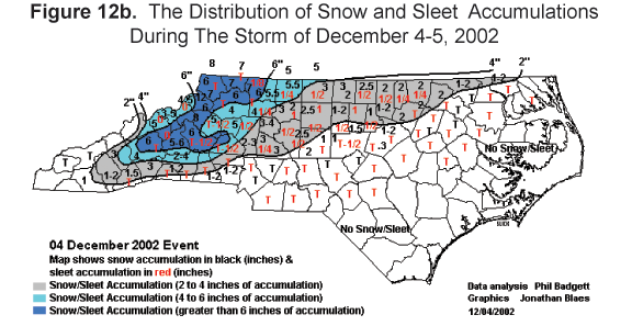 Figure 12b Distribution of Snow and Sleet Accumulations Dec 4-5, 2002